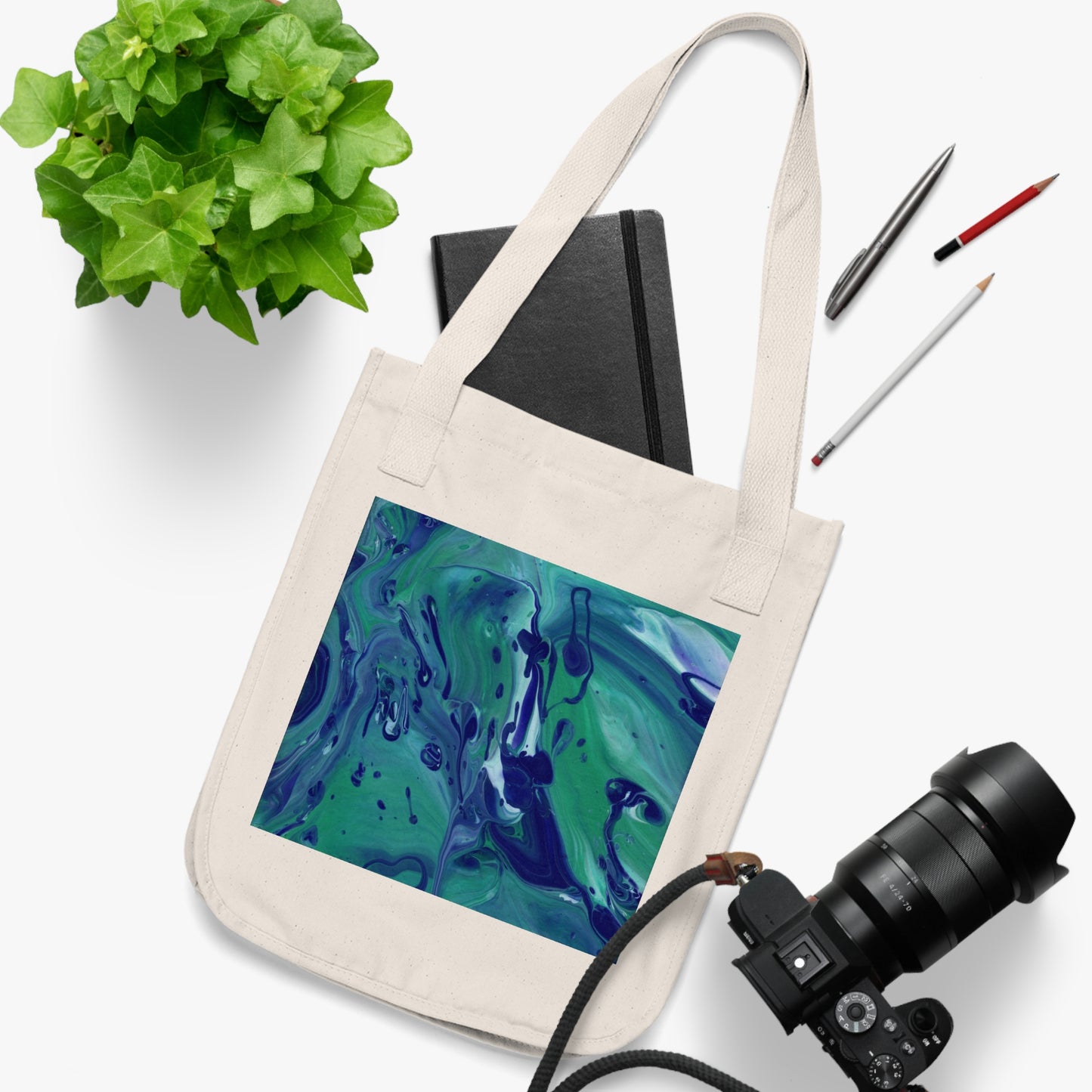 Organic Canvas Tote Bag - Liquid Blue Pour Print